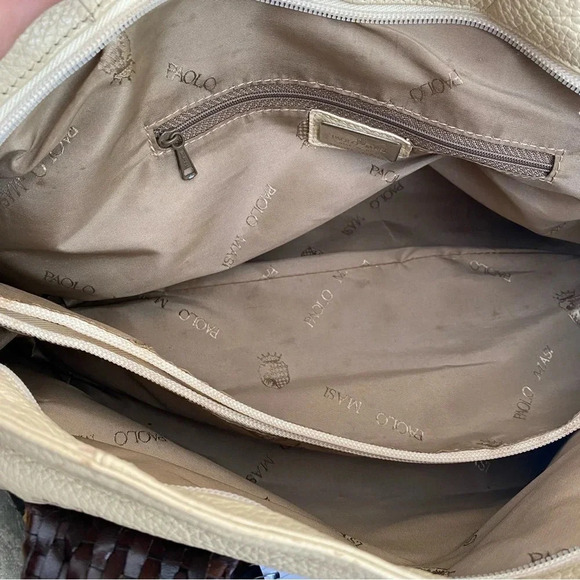 Paolo Masi Italian Leather Genuine Leather Cream Boho Satchel Brown Woven Straps - Picture 12 of 14